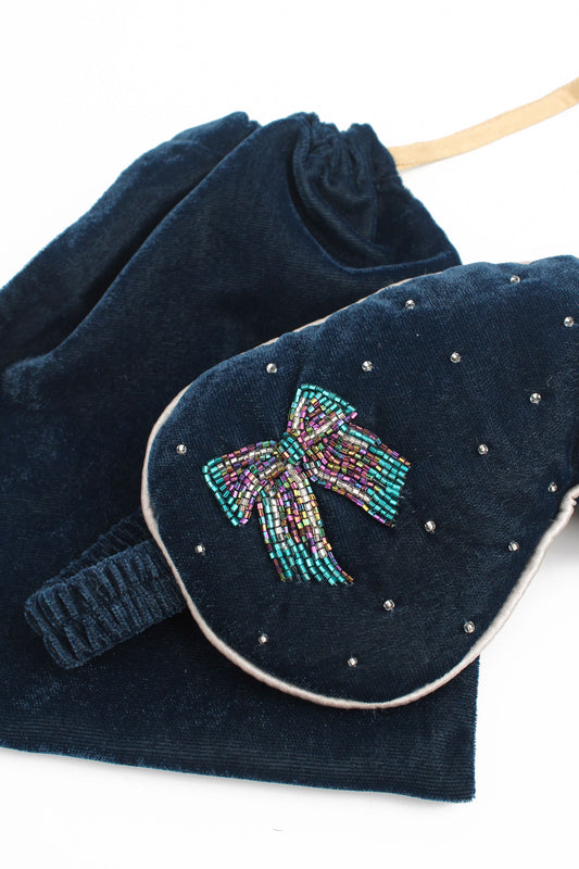SILVER BLUE BOW EYE SLEEP MASK