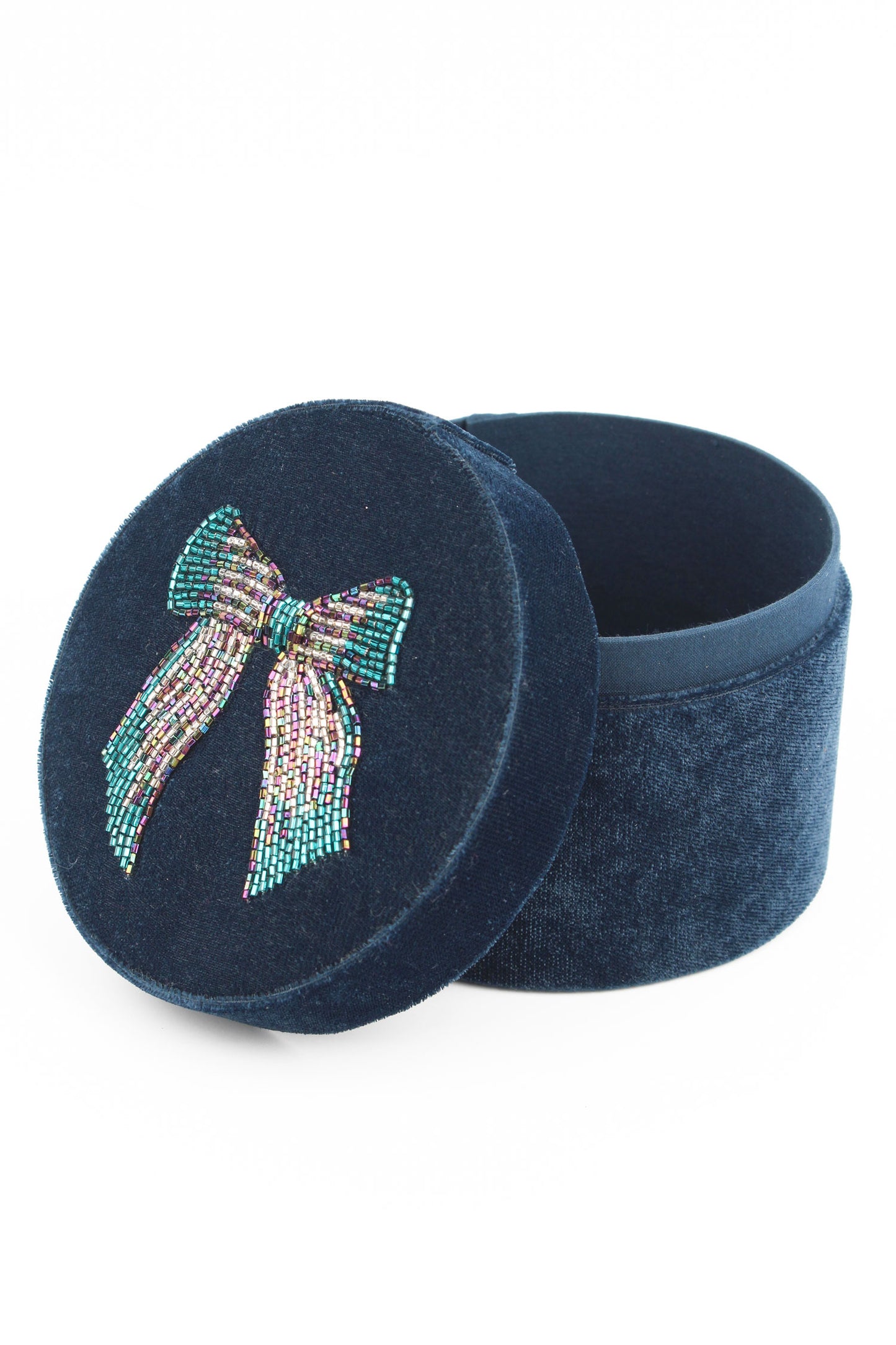 SILVER BLUE BOW ROUND BOX