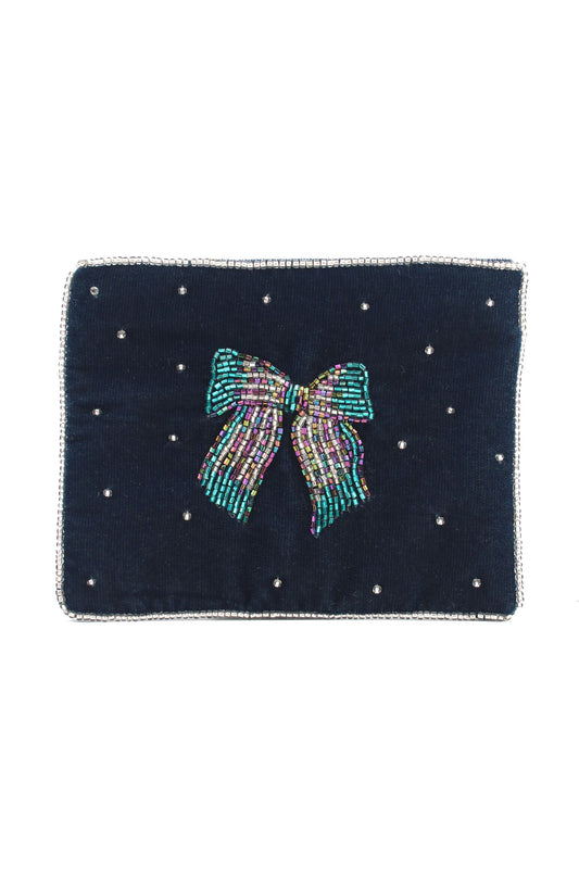 SILVER BLUE BOW SMALL POUCH