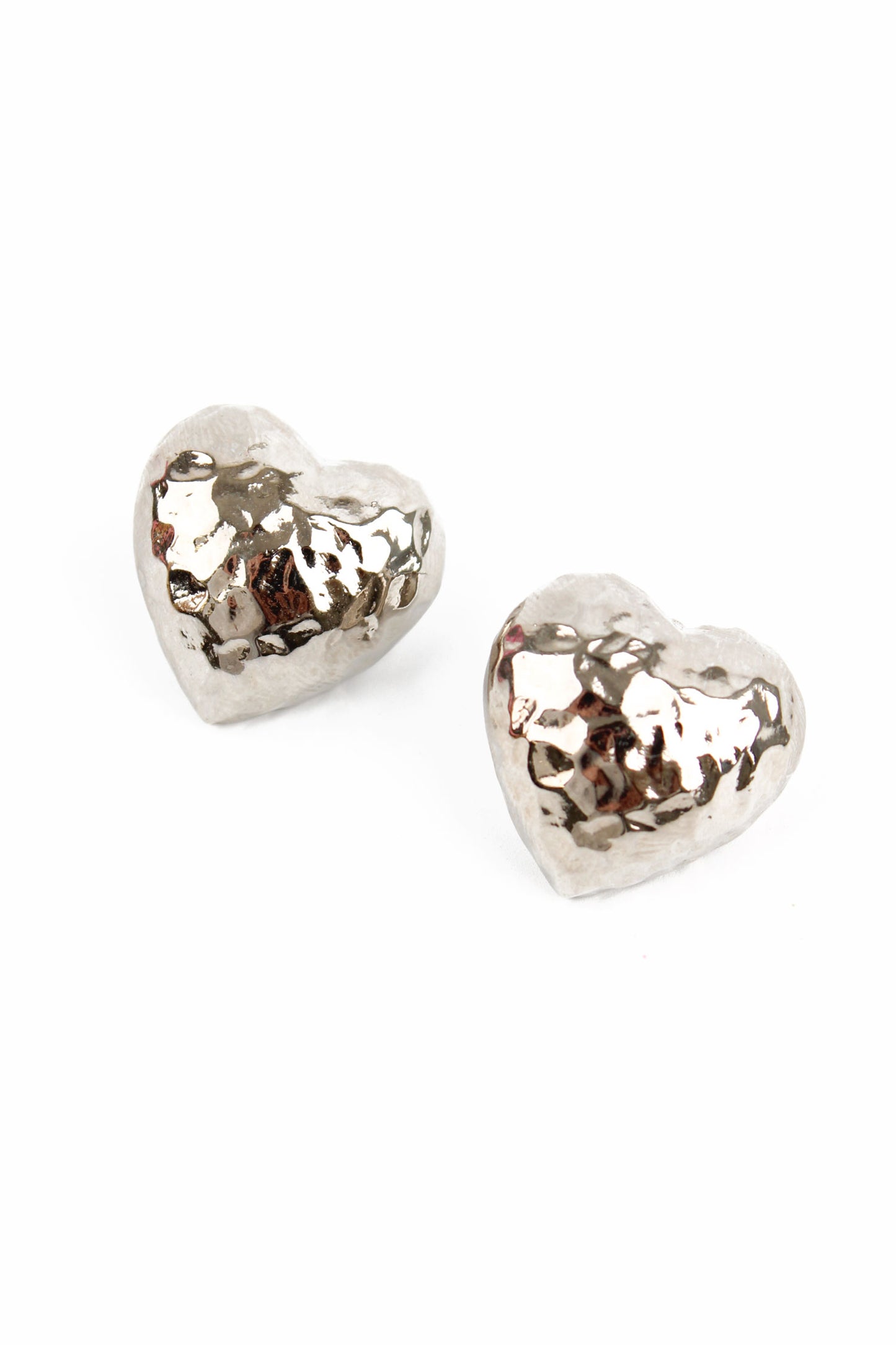 SILVER HAMMERED HEART STUDS