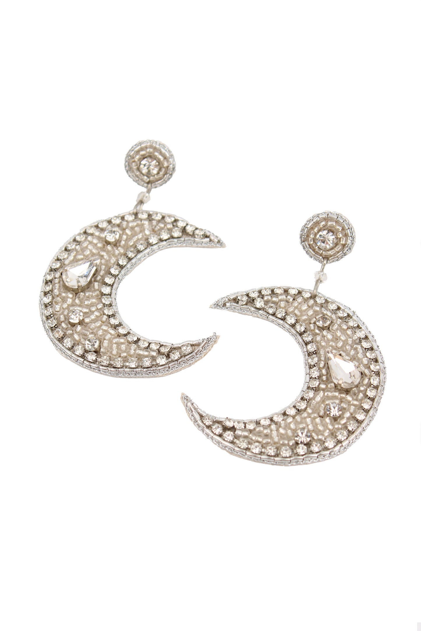 SILVER MOON BEADED EARRINGS