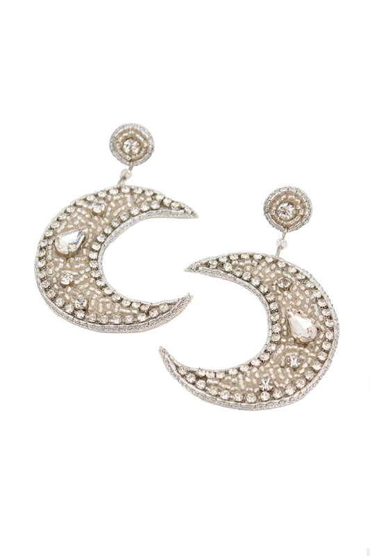 SILVER MOON BEADED EARRINGS