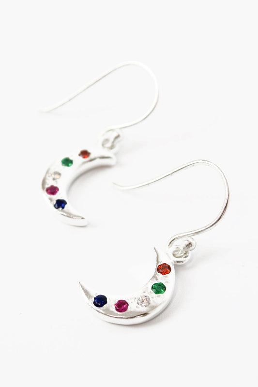 SILVER MOON GEM STUDDED HOOK EARRINGS