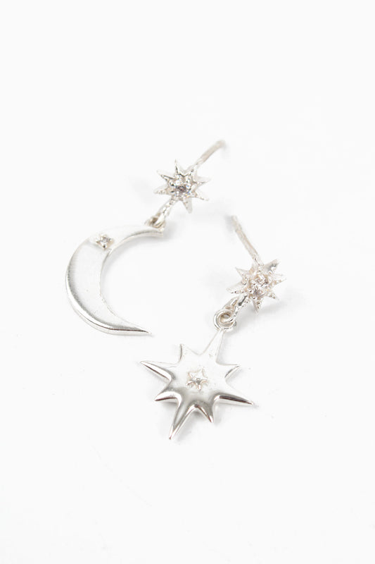 SILVER STAR & MOON ODD EARRING DROPS