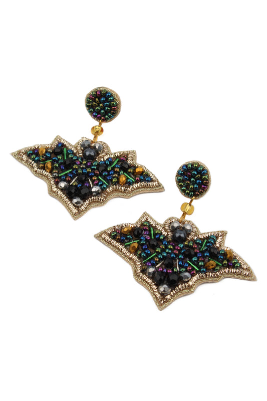 HALLOWEEN SPARKLY BAT BEADED EARRINGS