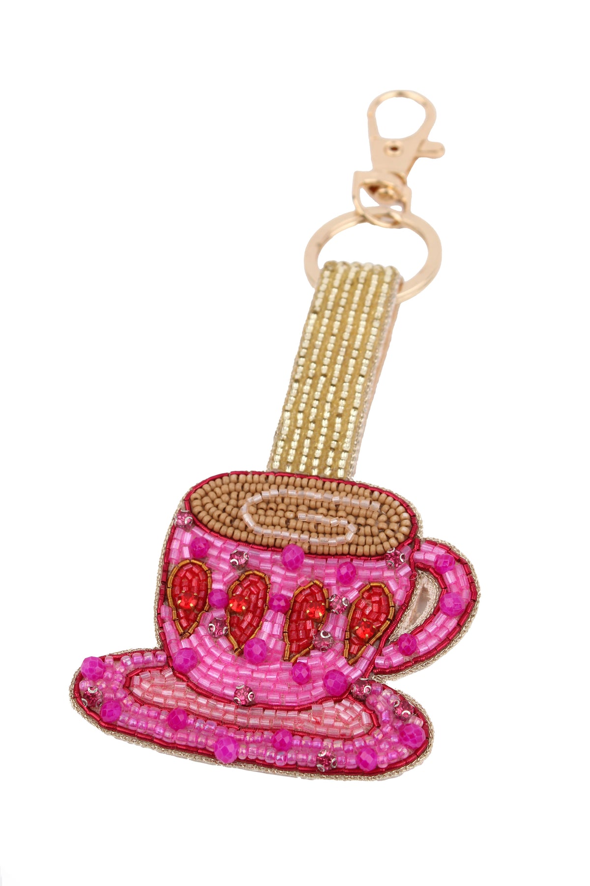 SPARKLY PINK COFFEE CUP KEYRING