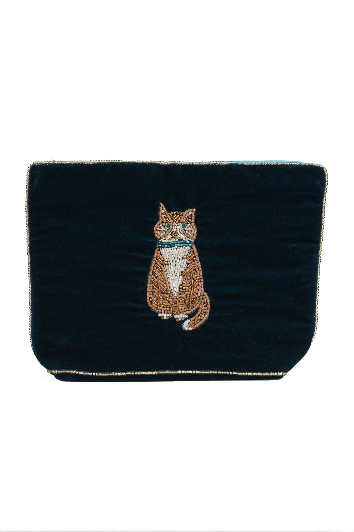 TABBY CAT ON DARK TEAL MEDIUM POUCH