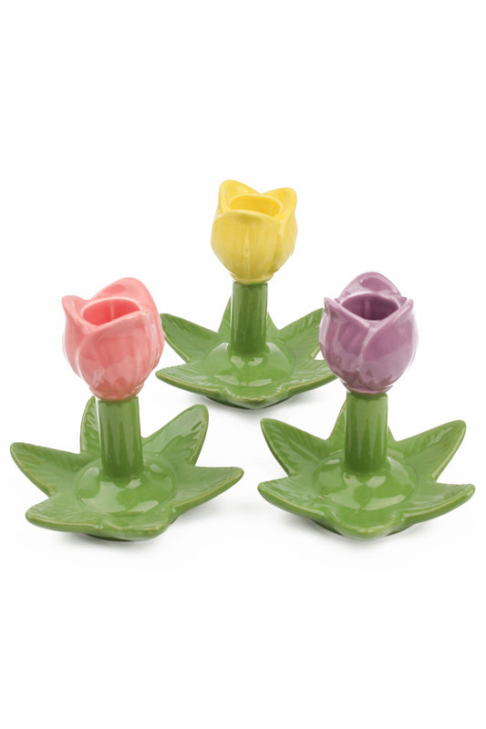 TALL PORCELAIN TULIP CANDLESTICK HOLDER PACK OF 6