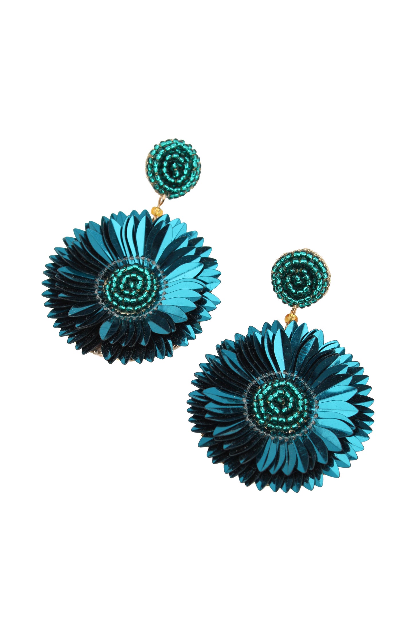 TEAL FULL PETAL FLOWER EARRING