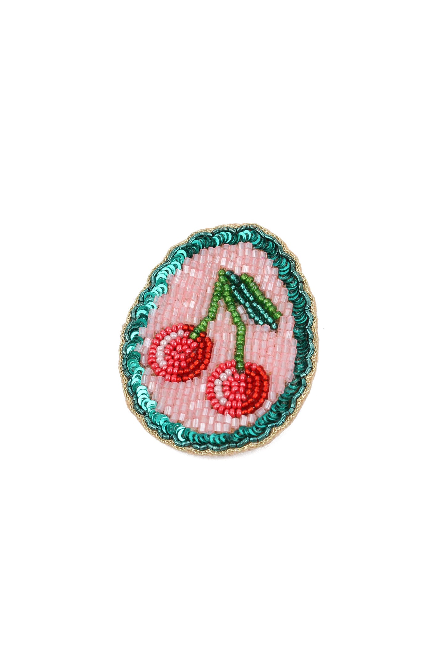 TEAL SCALLOP WITH CHERRY BROOCH