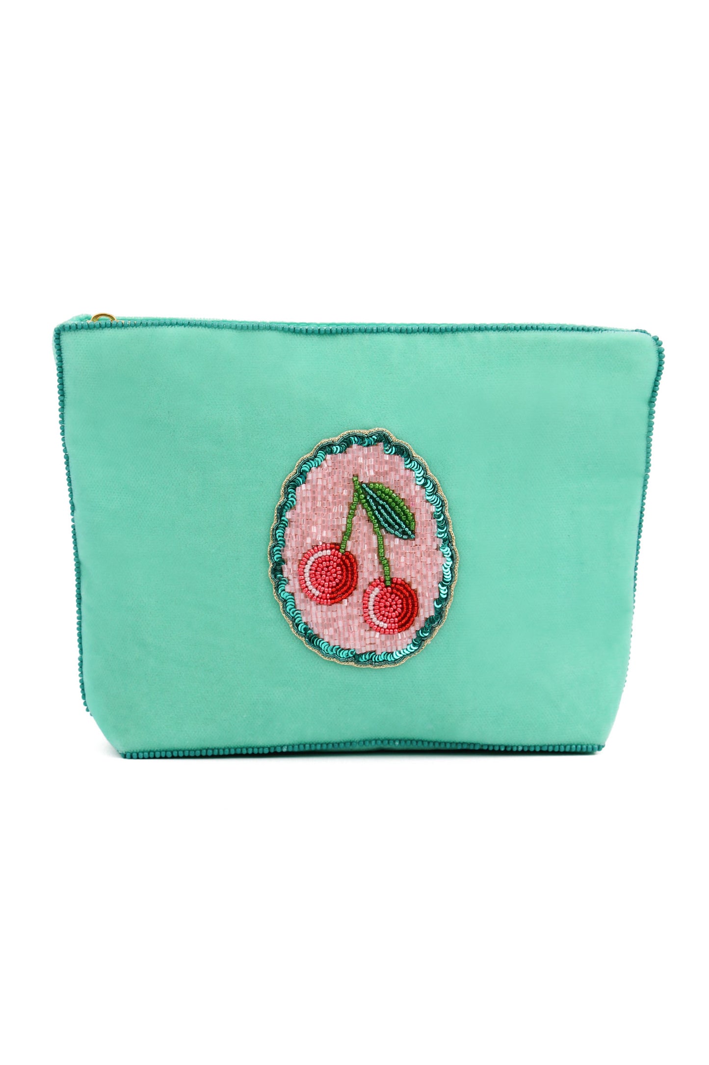 TEAL SCALLOP WITH CHERRY MEDIUM POUCH