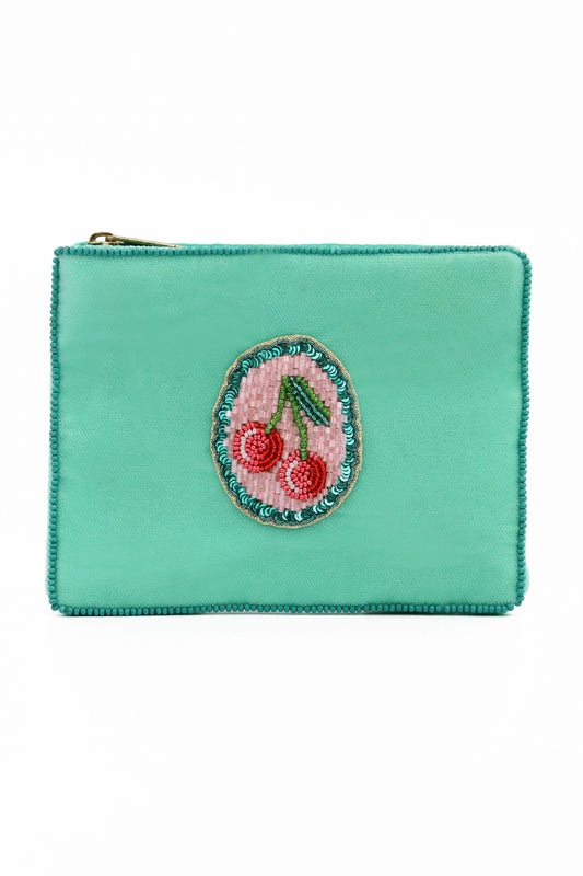 TEAL SCALLOP WITH CHERRY SMALL POUCH