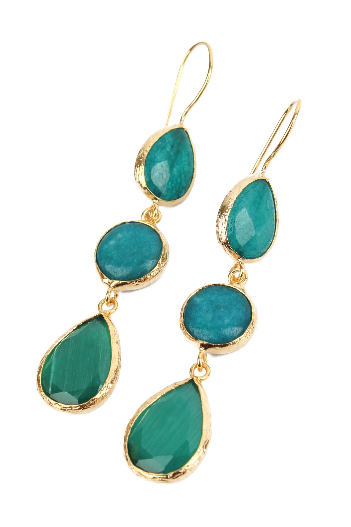 TEAL THREE DROP EARRINGS