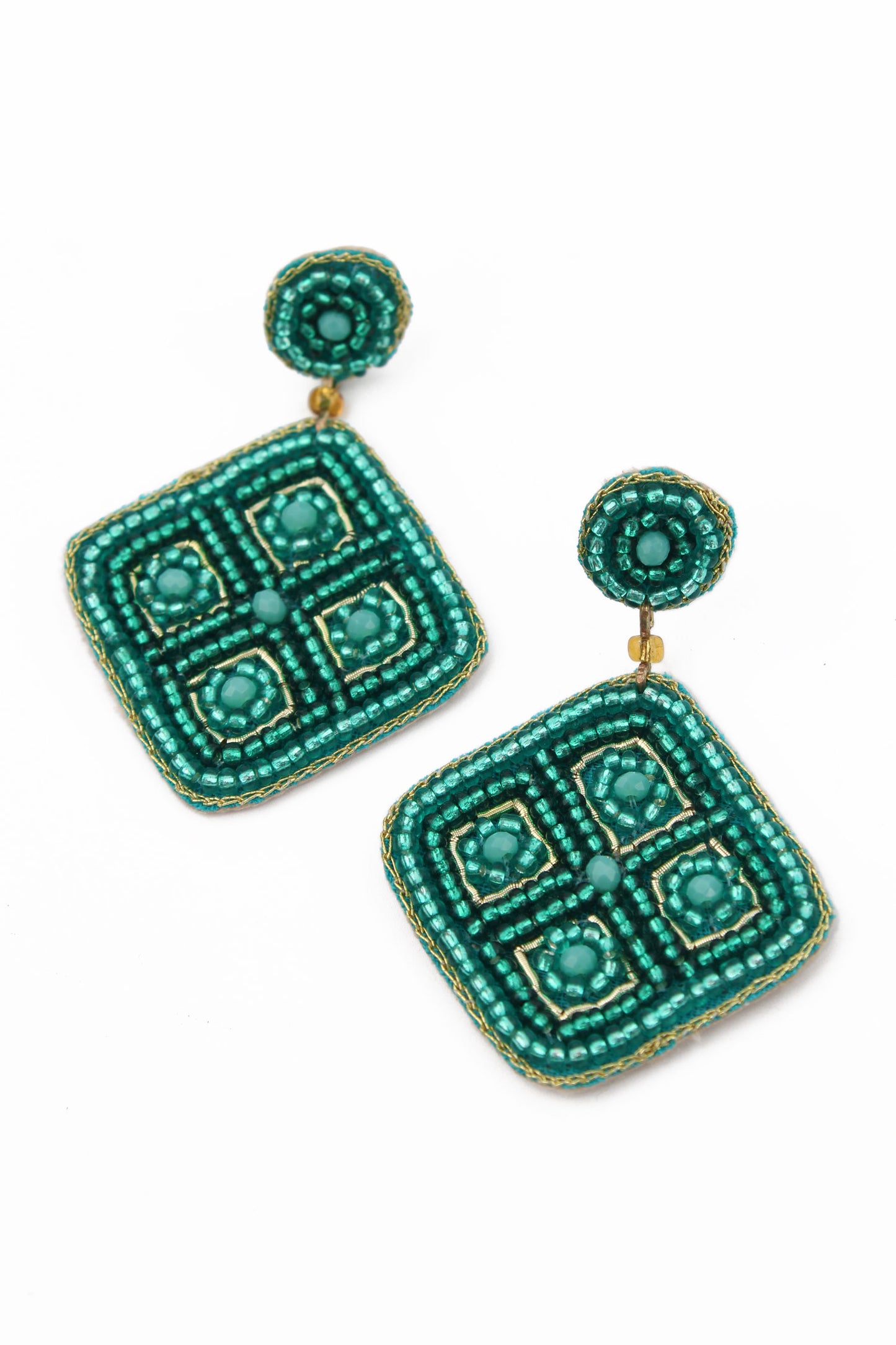 TURQUOISE DIAGONAL BEADED EARRINGS