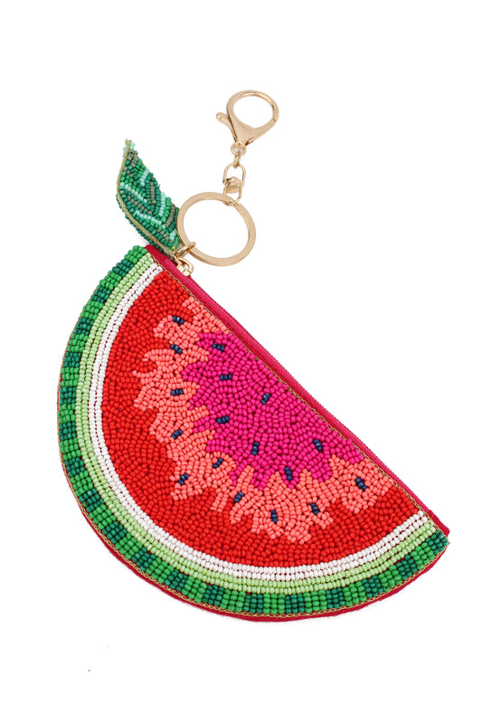 WATERMELON BEADED PURSE WITH KEYRING