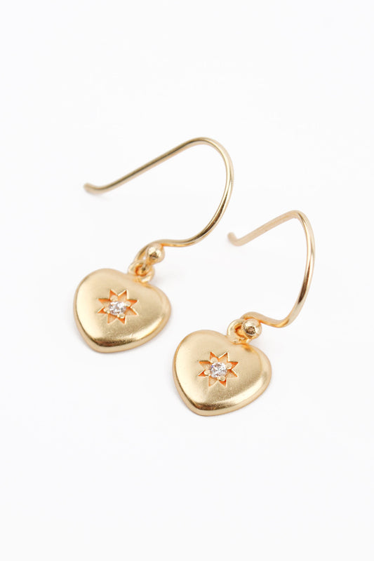 WHITE CRYSTAL STARBURST HEART HOOK EARRINGS