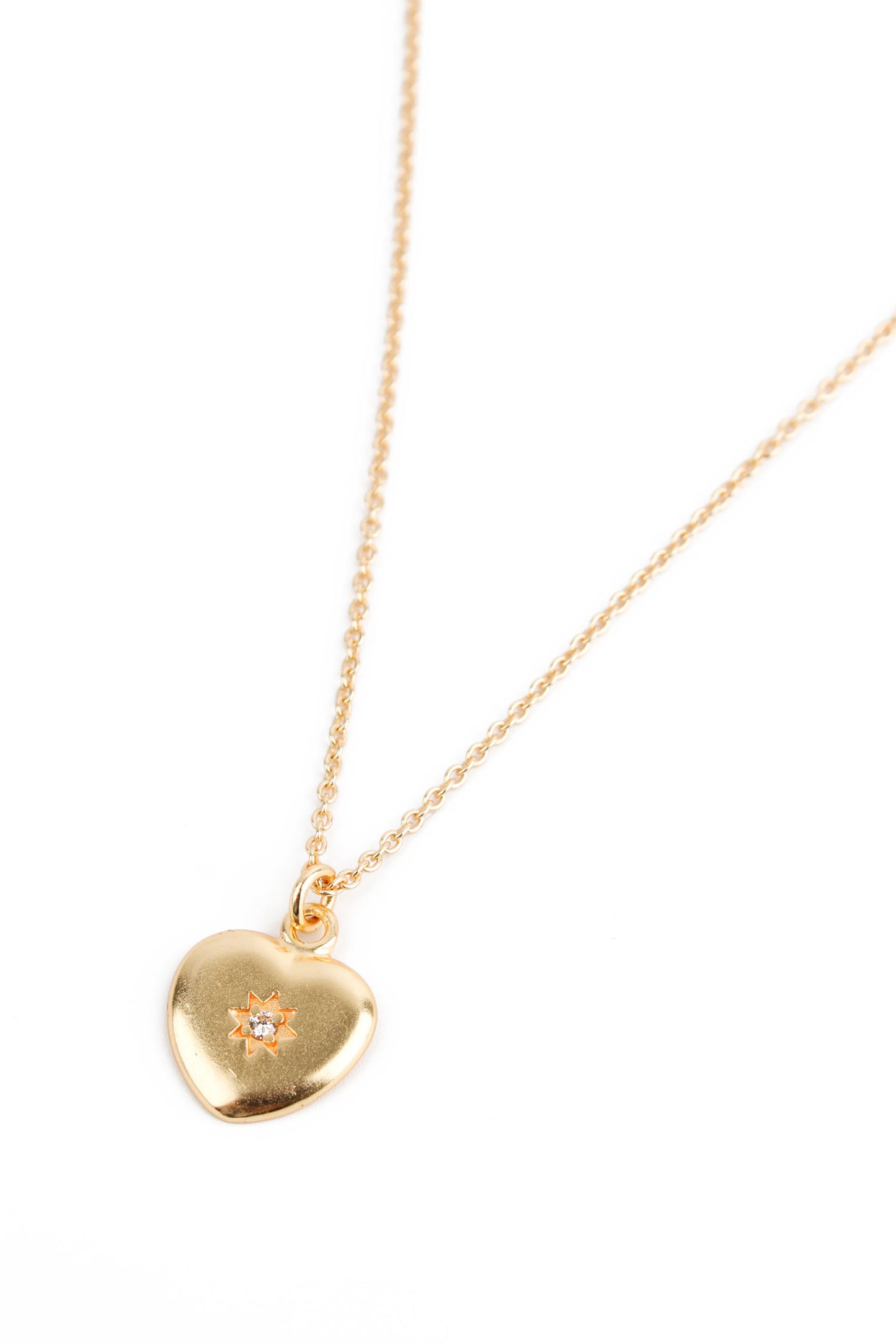 WHITE CRYSTAL STARBURST HEART PENDANT NECKLACE