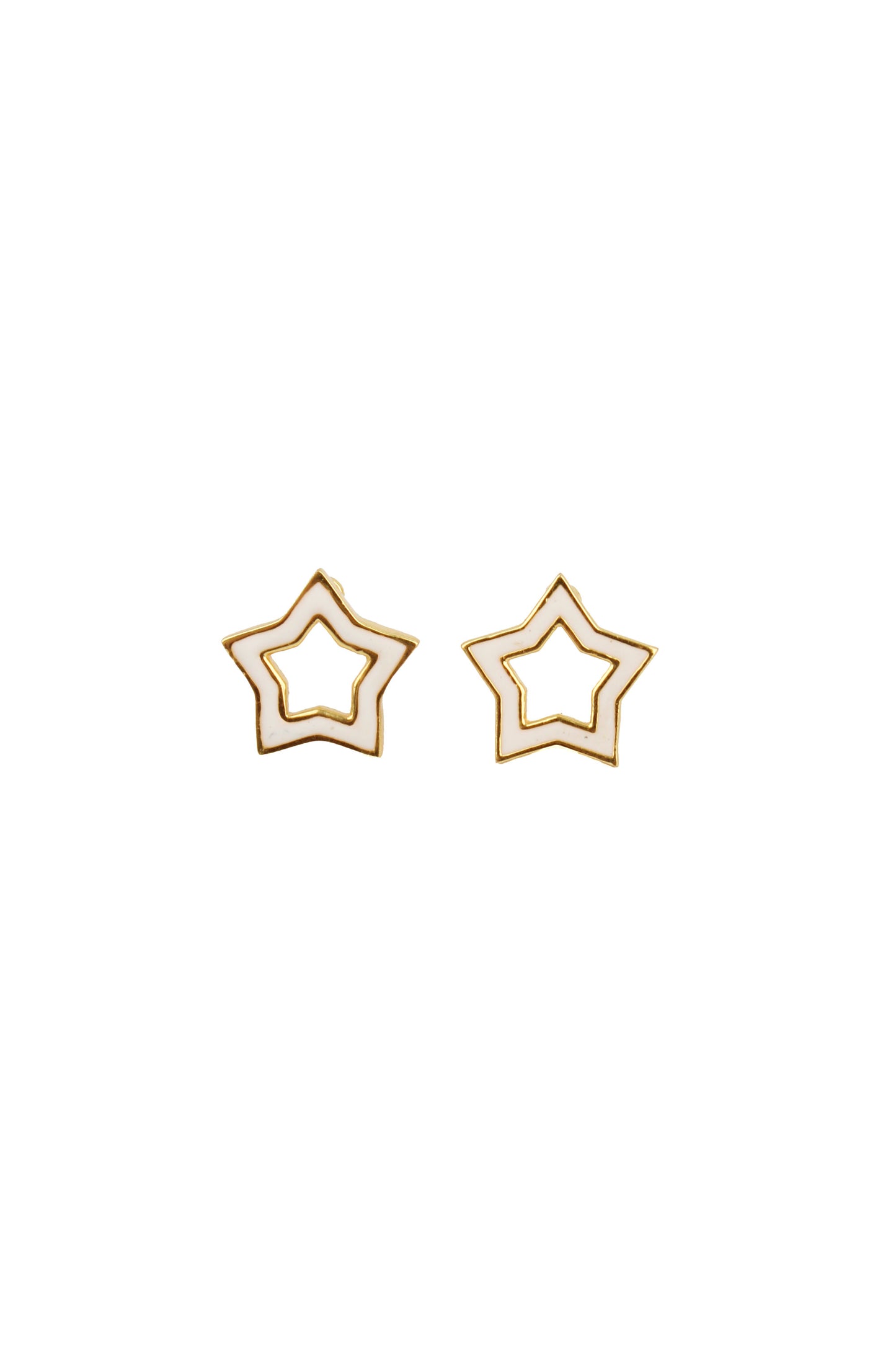 WHITE ENAMEL & GOLD STAR STUDS