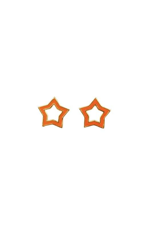 ORANGE ENAMEL & GOLD STAR STUDS