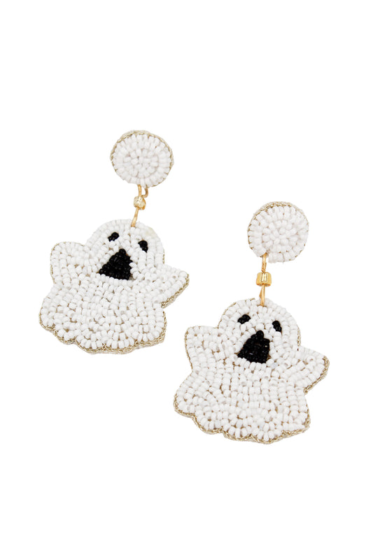 HALLOWEEN WHITE GHOST BEADED EARRINGS