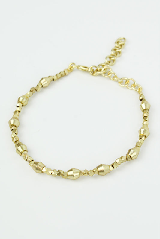 MIXED METAL HEXAGON BEAD BRACELET (7585437253848)
