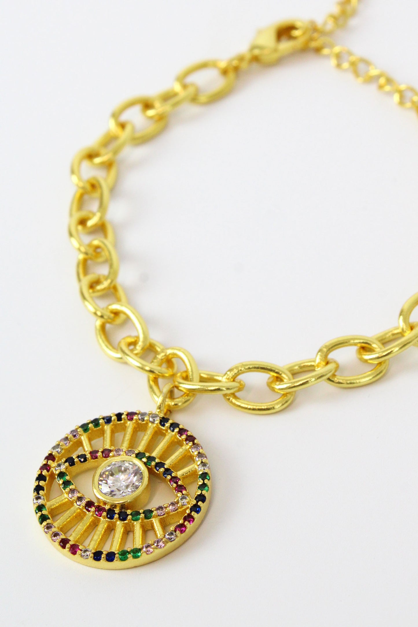 GOLD CRYSTAL EVIL EYE CHARM BRACELET (7791809855704)