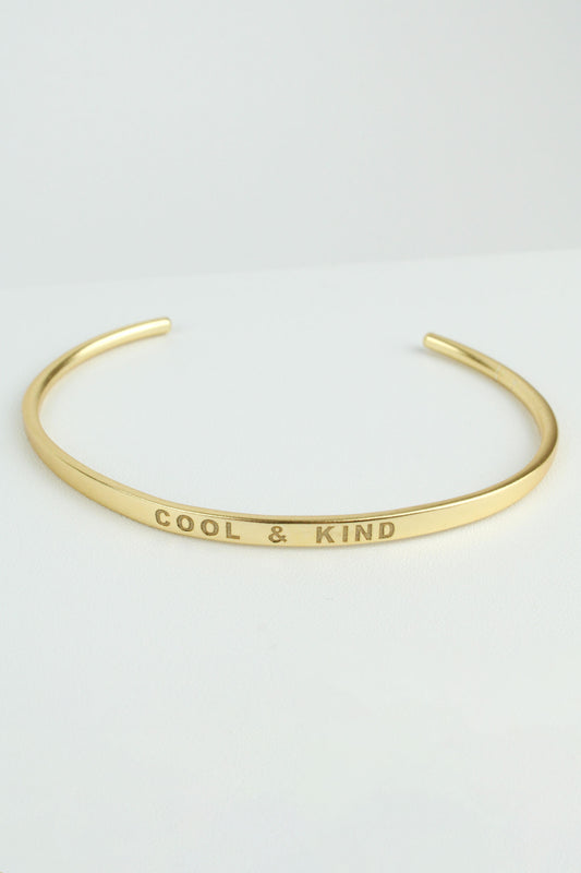 GOLD 'COOL & KIND' STAMP QUOTE BANGLE (7879520944344)