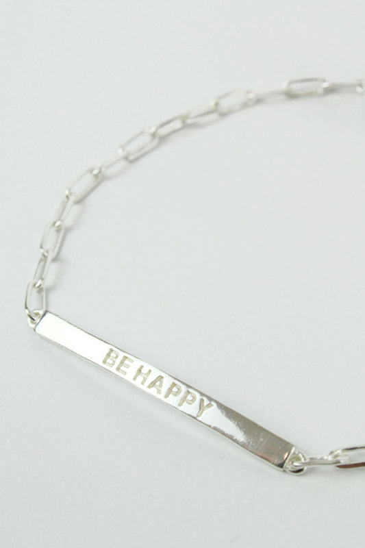 SILVER BE HAPPY BAR BRACELET (7896102338776)
