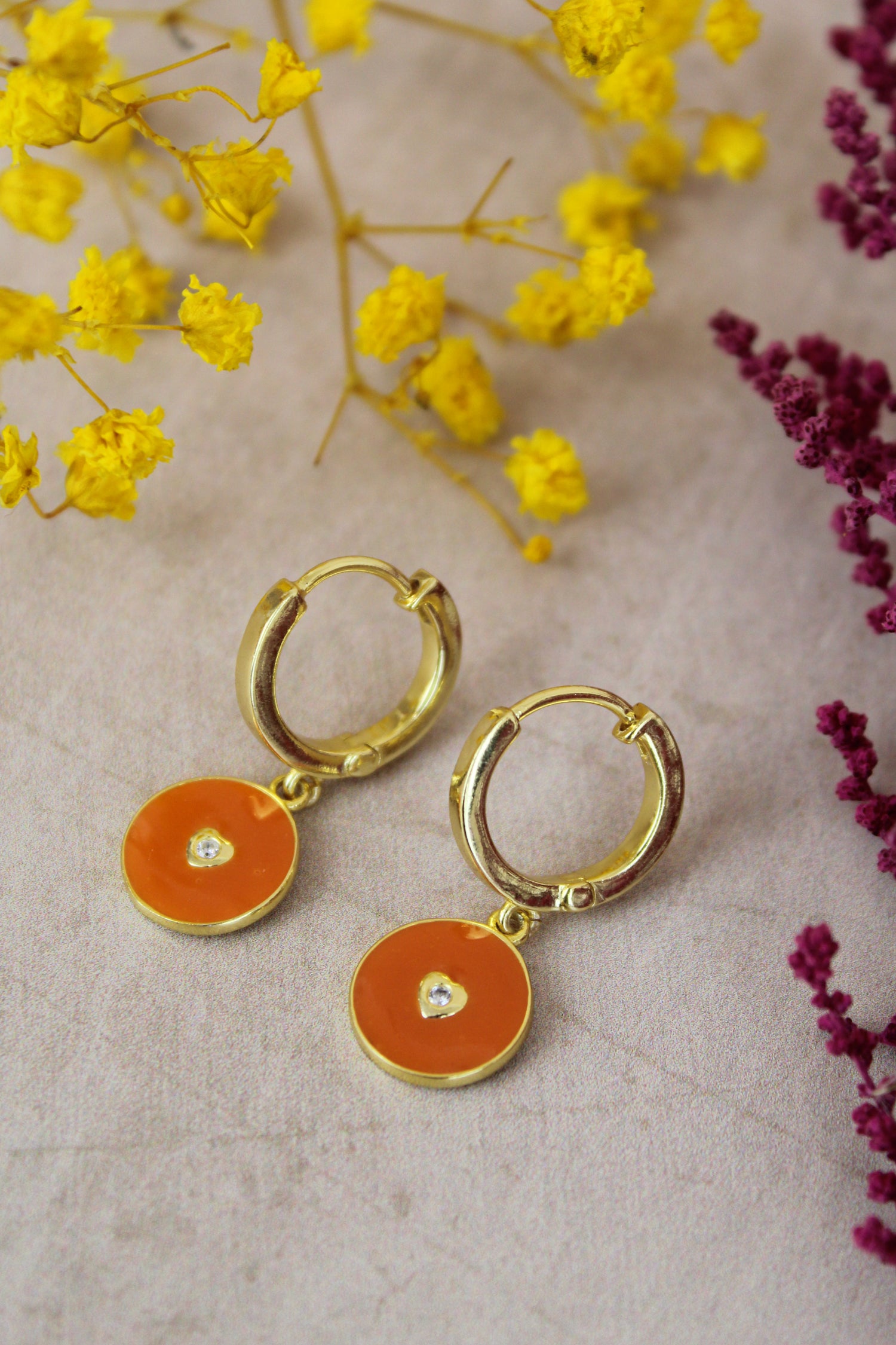 ORANGE ENAMEL HEART COIN HUGGIES (6970059817147)