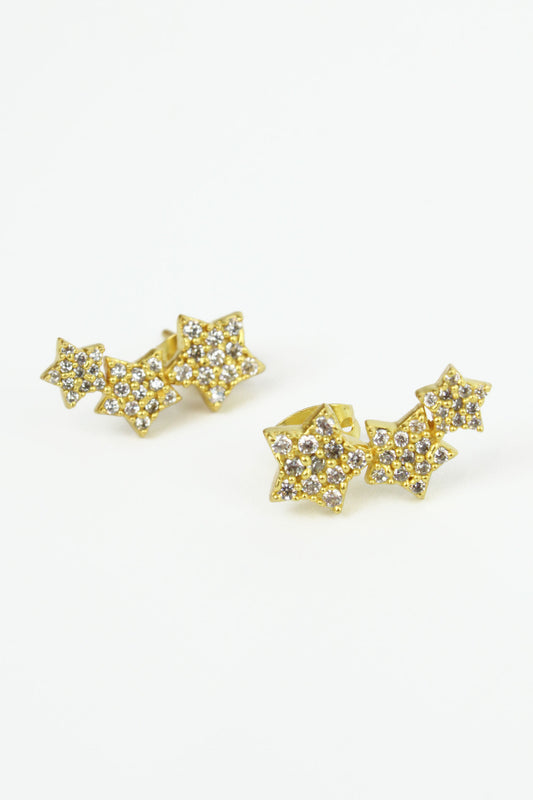 TRIPLE CRYSTAL STAR STUDS GOLD (7841938178264)