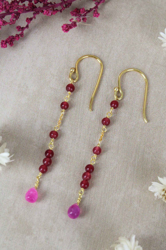 CHAIN AND STONE DROPS PINK QUARTZ (7860510916824)
