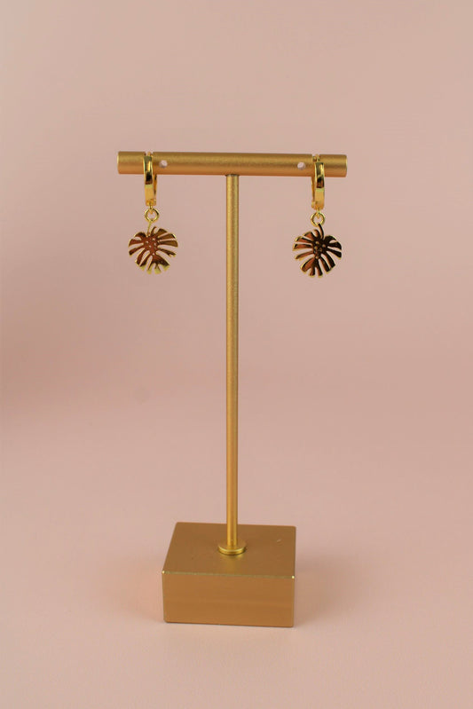 GOLD MONSTERA LEAF HUGGIE HOOP (7674147307736)