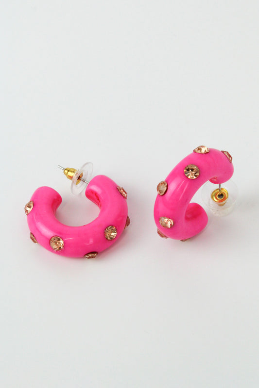 HOT PINK CHUNKY GEM HOOP (7873267040472)