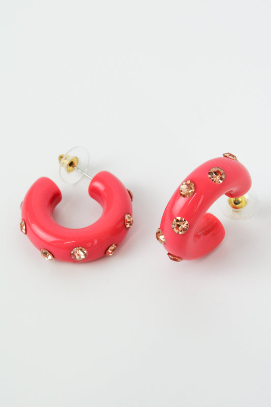 FLAMINGO PINK CHUNKY GEM HOOP (7873274708184)