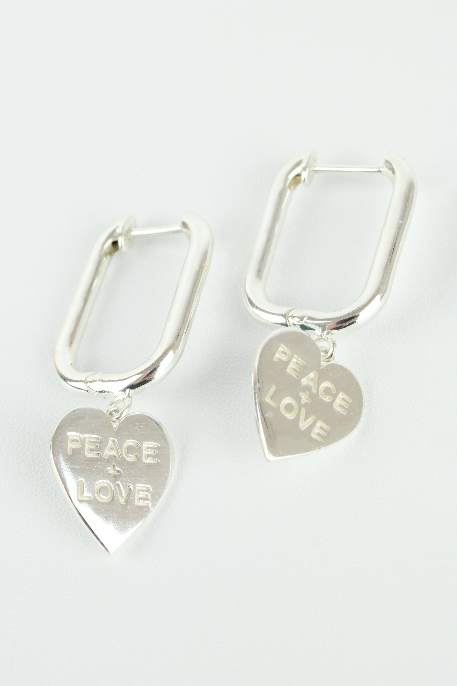 SILVER PEACE & LOVE HEART CHARM HOOPS (7896126619864)