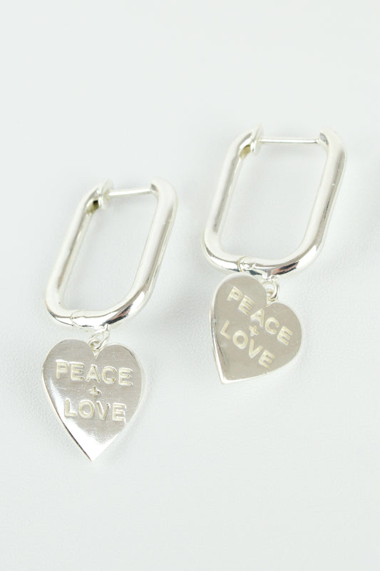 SILVER PEACE & LOVE HEART CHARM HOOPS (7896126619864)