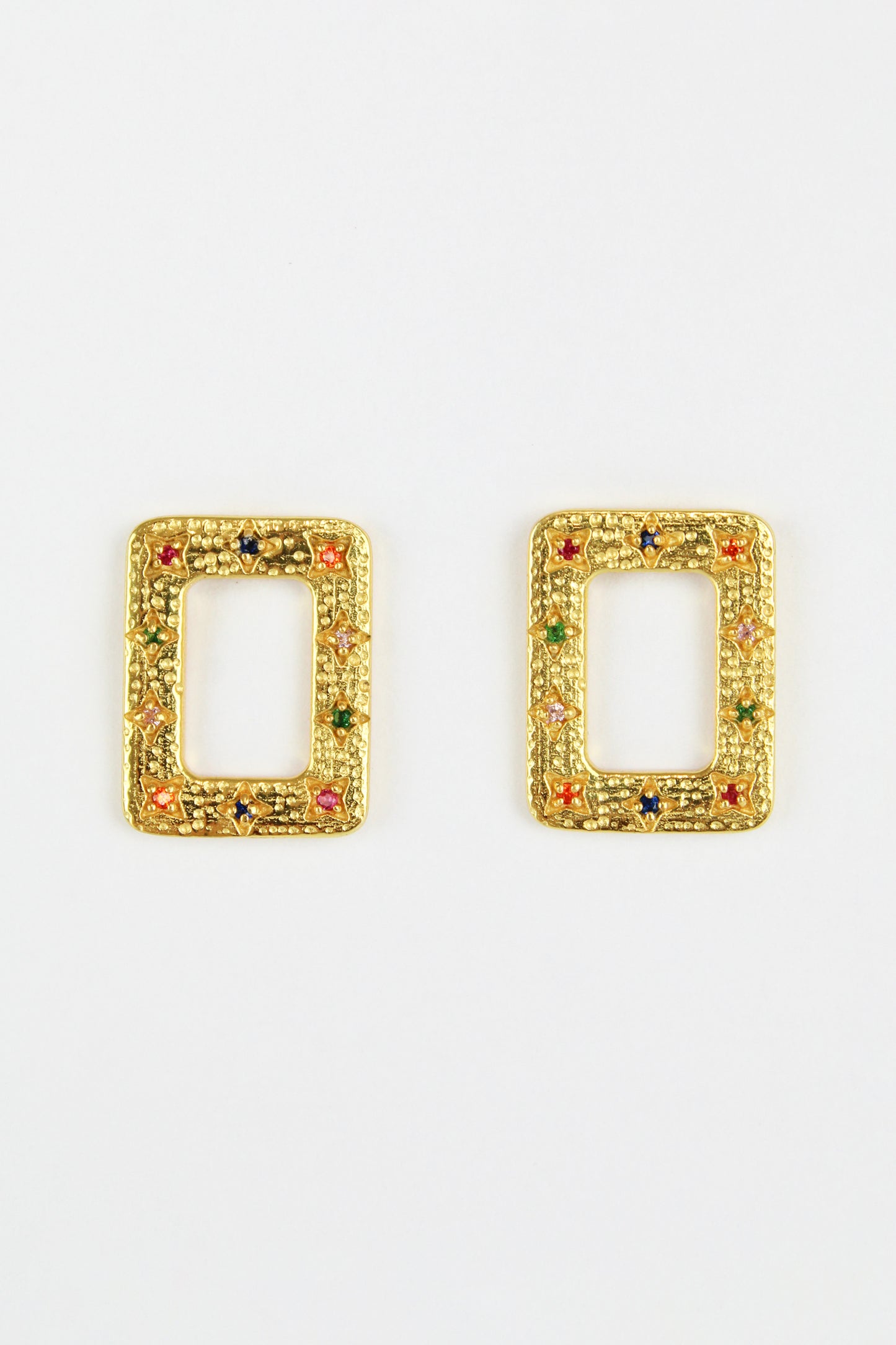 GOLD MULTI CRYSTAL RECTANGLE STUD (7895974183128)