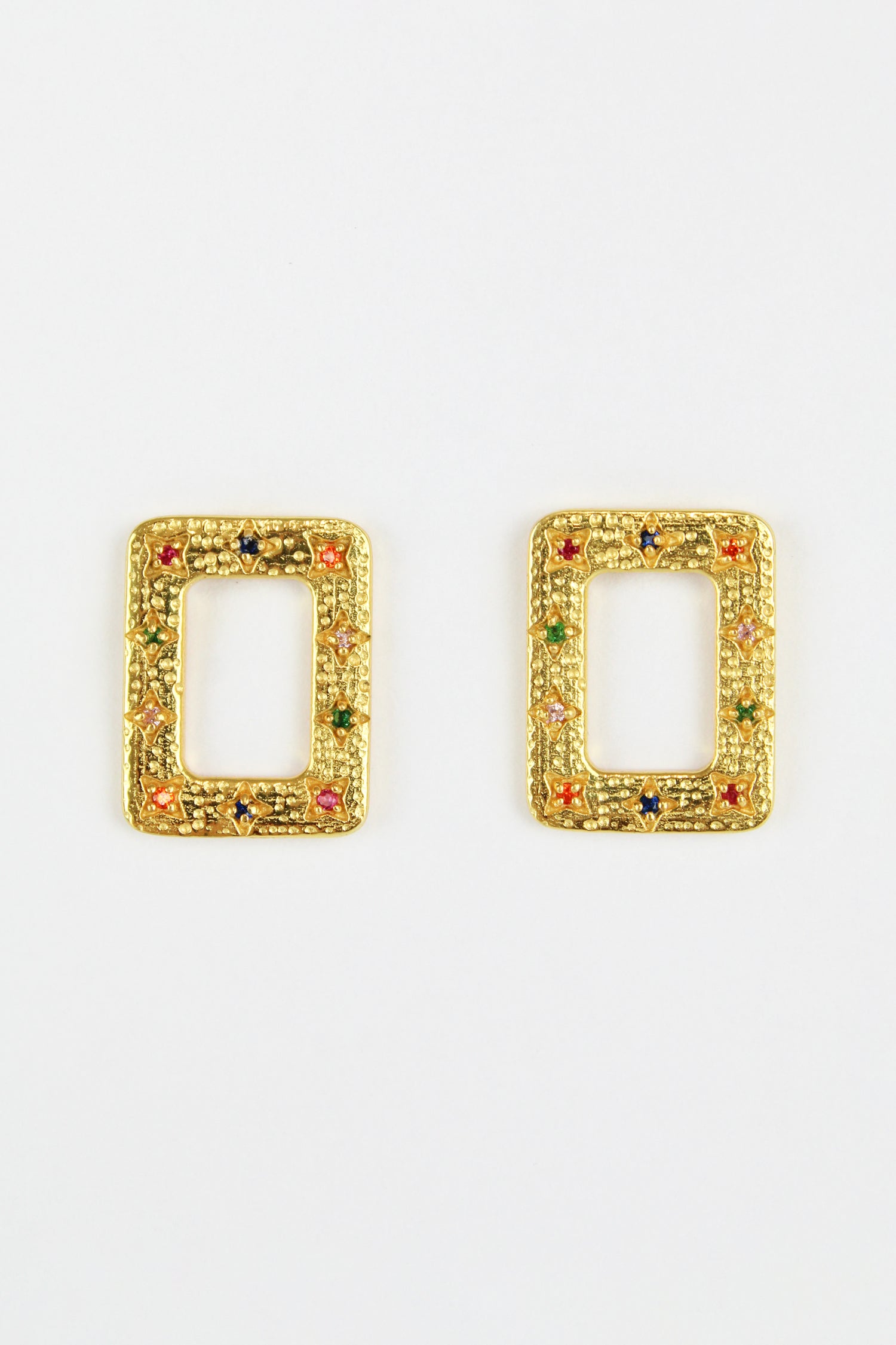 GOLD MULTI CRYSTAL RECTANGLE STUD (7895974183128)
