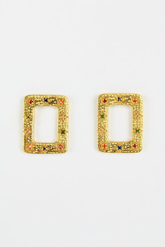 GOLD MULTI CRYSTAL RECTANGLE STUD (7895974183128)