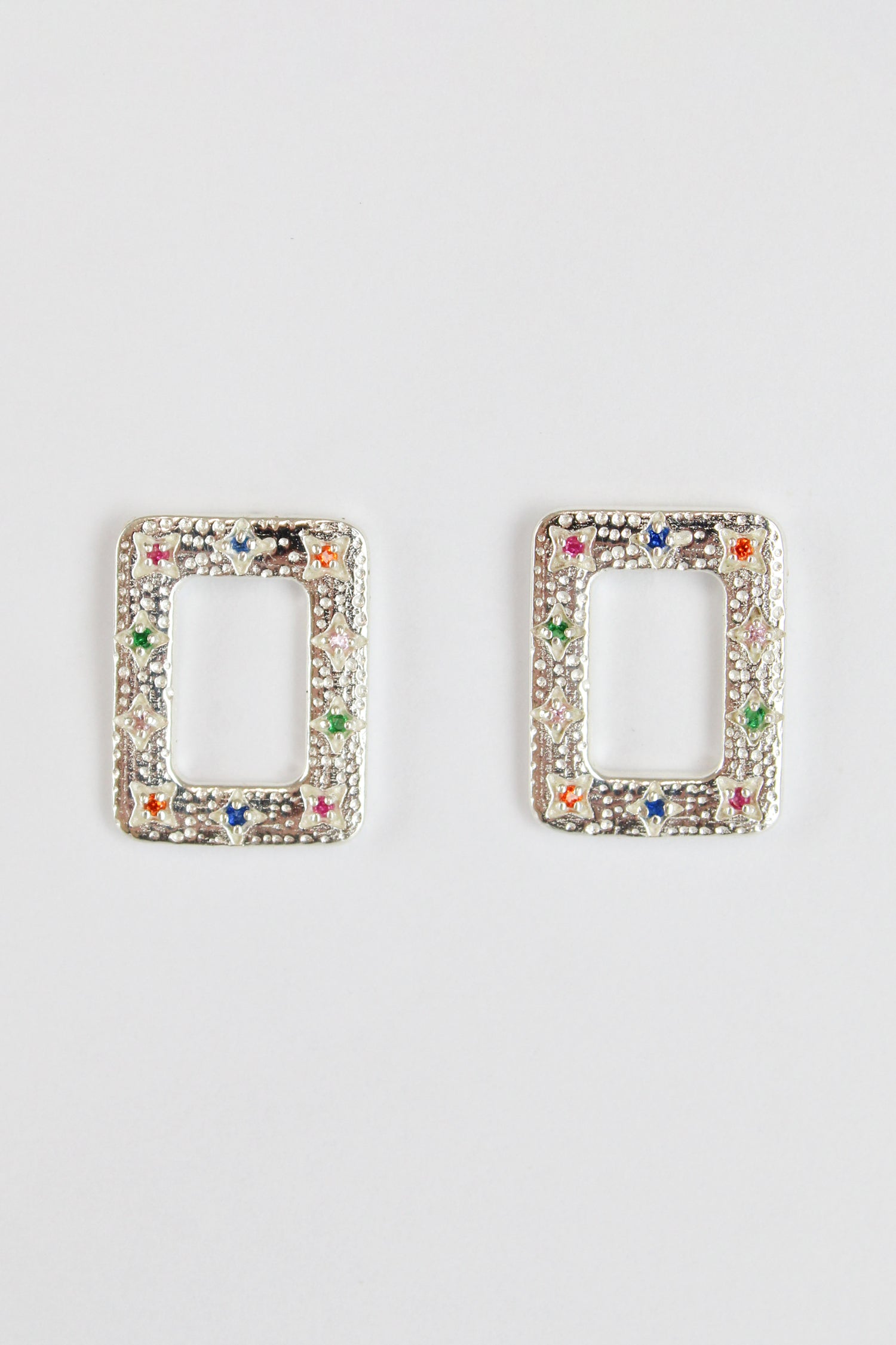 SILVER MULTI CRYSTAL RECTANGLE STUD (7895975067864)
