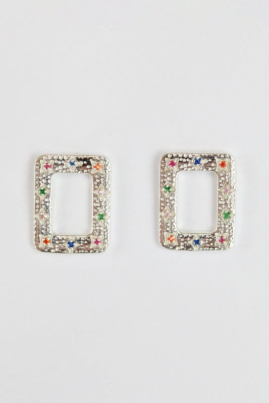 SILVER MULTI CRYSTAL RECTANGLE STUD (7895975067864)