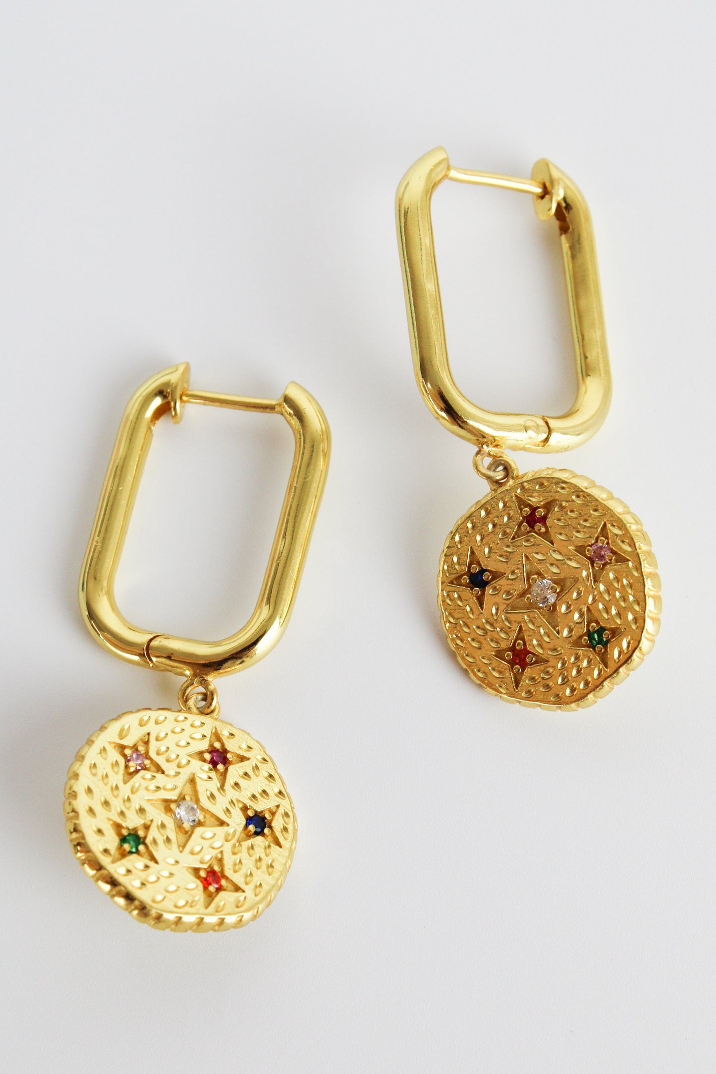 GOLD MULTI CRYSTAL COIN HOOPS (7896053514456)