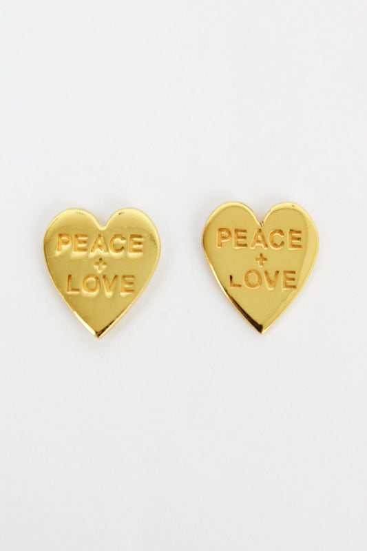 GOLD PEACE & LOVE HEART STUD (7896110727384)