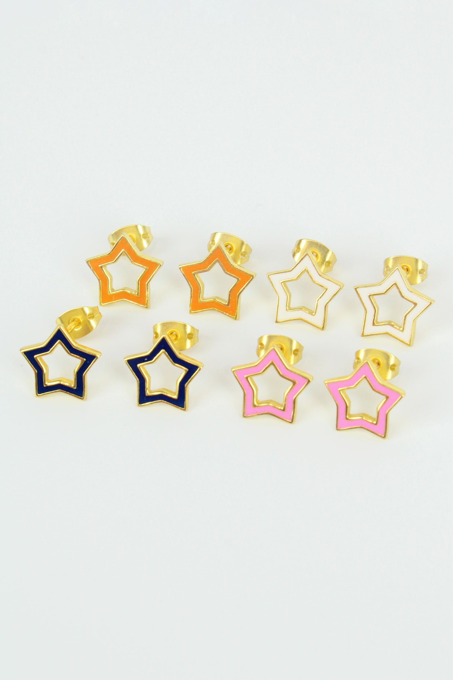 ENAMEL & GOLD STAR STUDS: PACK OF 4 (7938178580696)