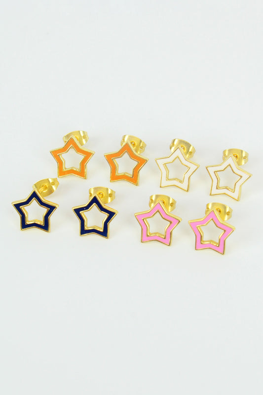 ENAMEL & GOLD STAR STUDS: PACK OF 4 (7938178580696)