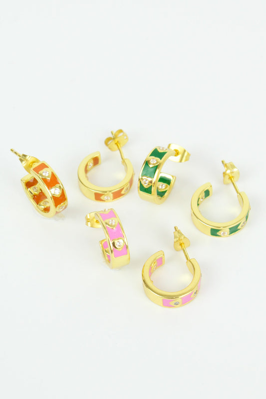 CRYSTAL HEART ENAMEL HOOPS: PACK OF 3 (7938211119320)
