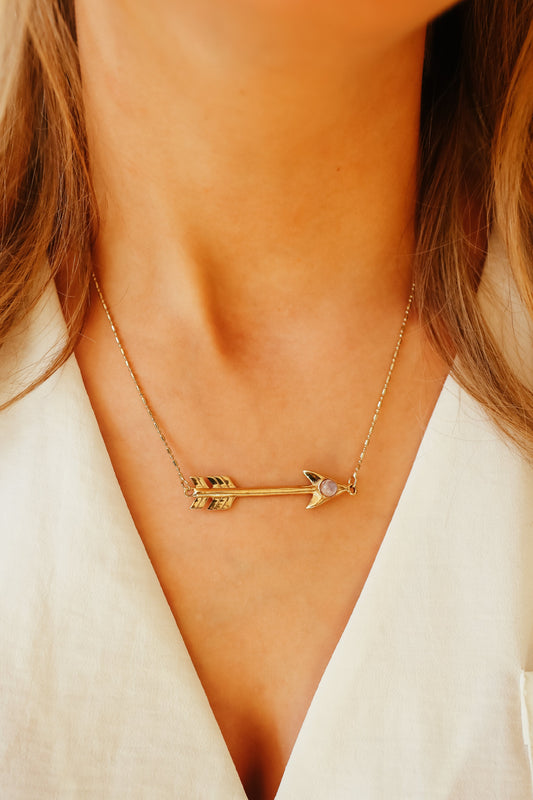 GOLD MOONSTONE ARROW NECKLACE (5710741700769)