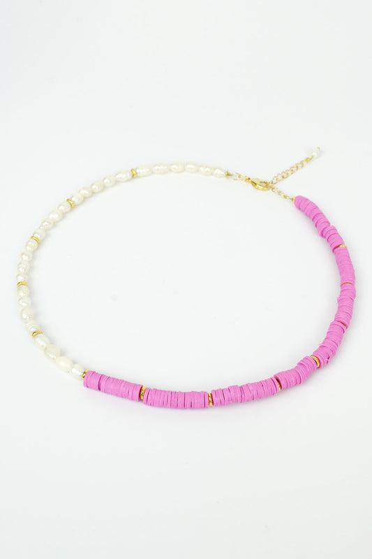 PINK BEAD & PEARL SPLIT NECKLACE (7062941532347)
