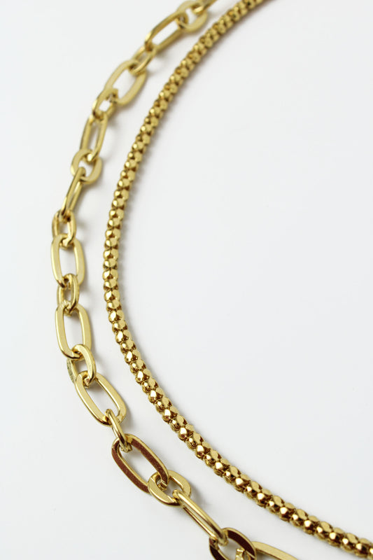 GOLD CHAIN & LINK DOUBLE LAYERED NECKLACE (7794028642520)