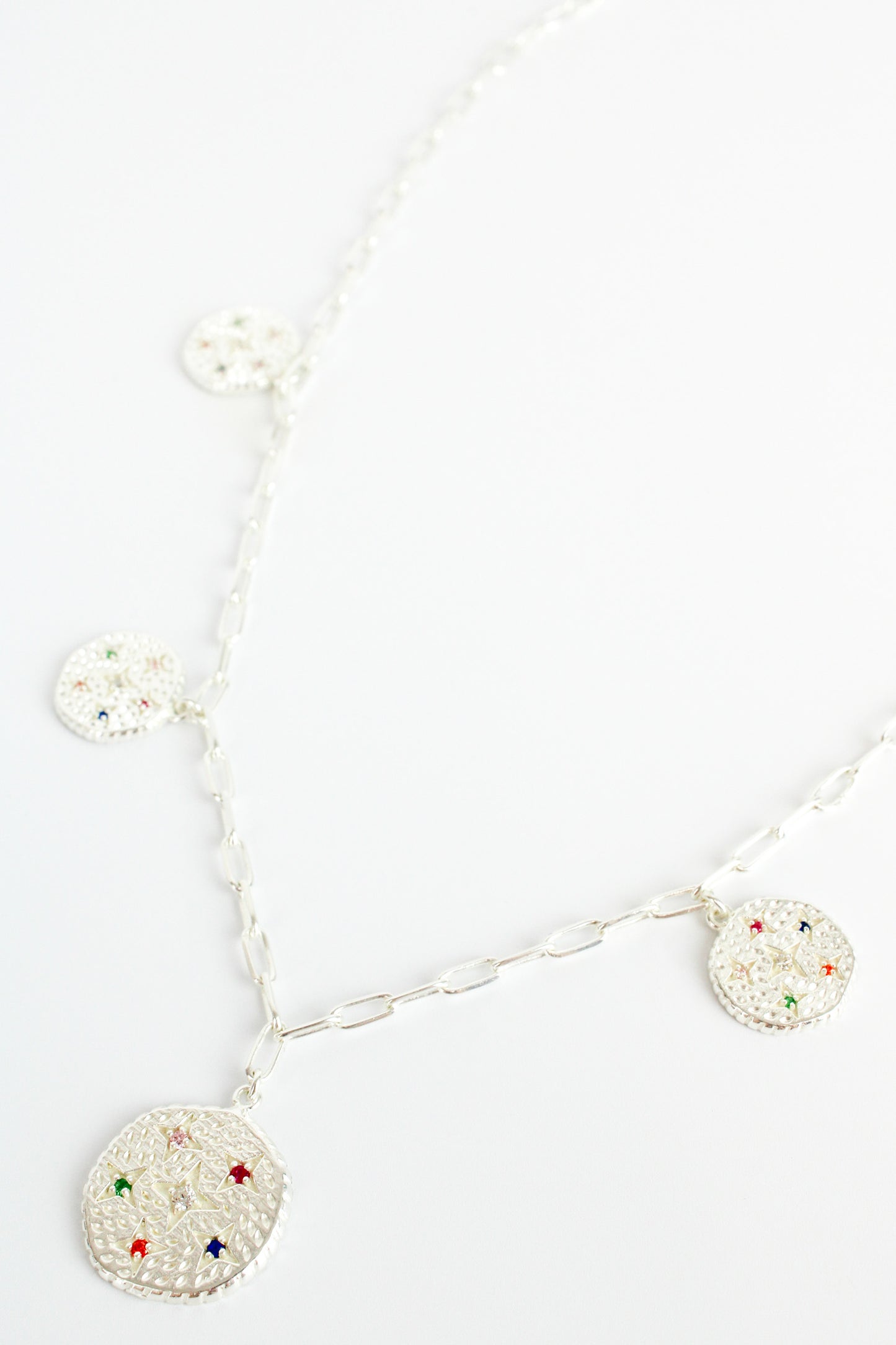 SILVER MULTI CRYSTAL COIN NECKLACE *FOR DISPATCH MID MARCH (7896075141336)